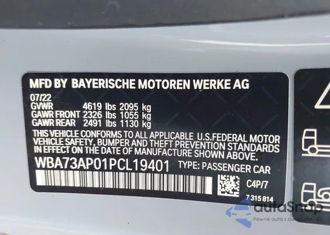 2023 BMW 430I xDrive z USA, uszkodzony, nr VIN WBA73AP01PCL19401